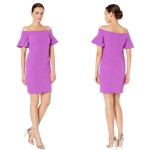 TRINA TURK Size 12 Mini Electric Violet Modern Petal Off Shoulder